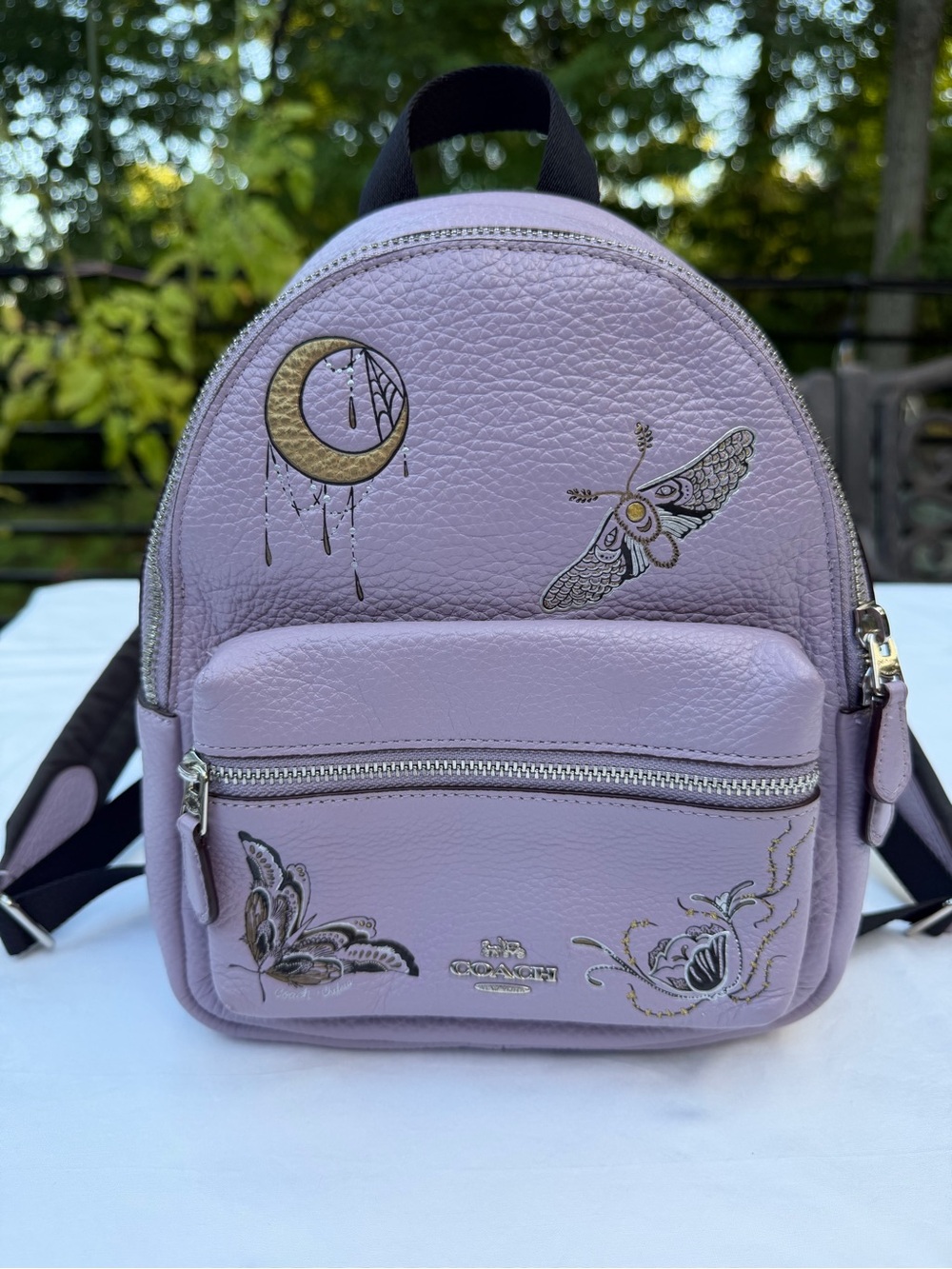 Coach x Chelsea Champlain Tattoo Leather Charlie Backpack, Lilac Purple, F77899